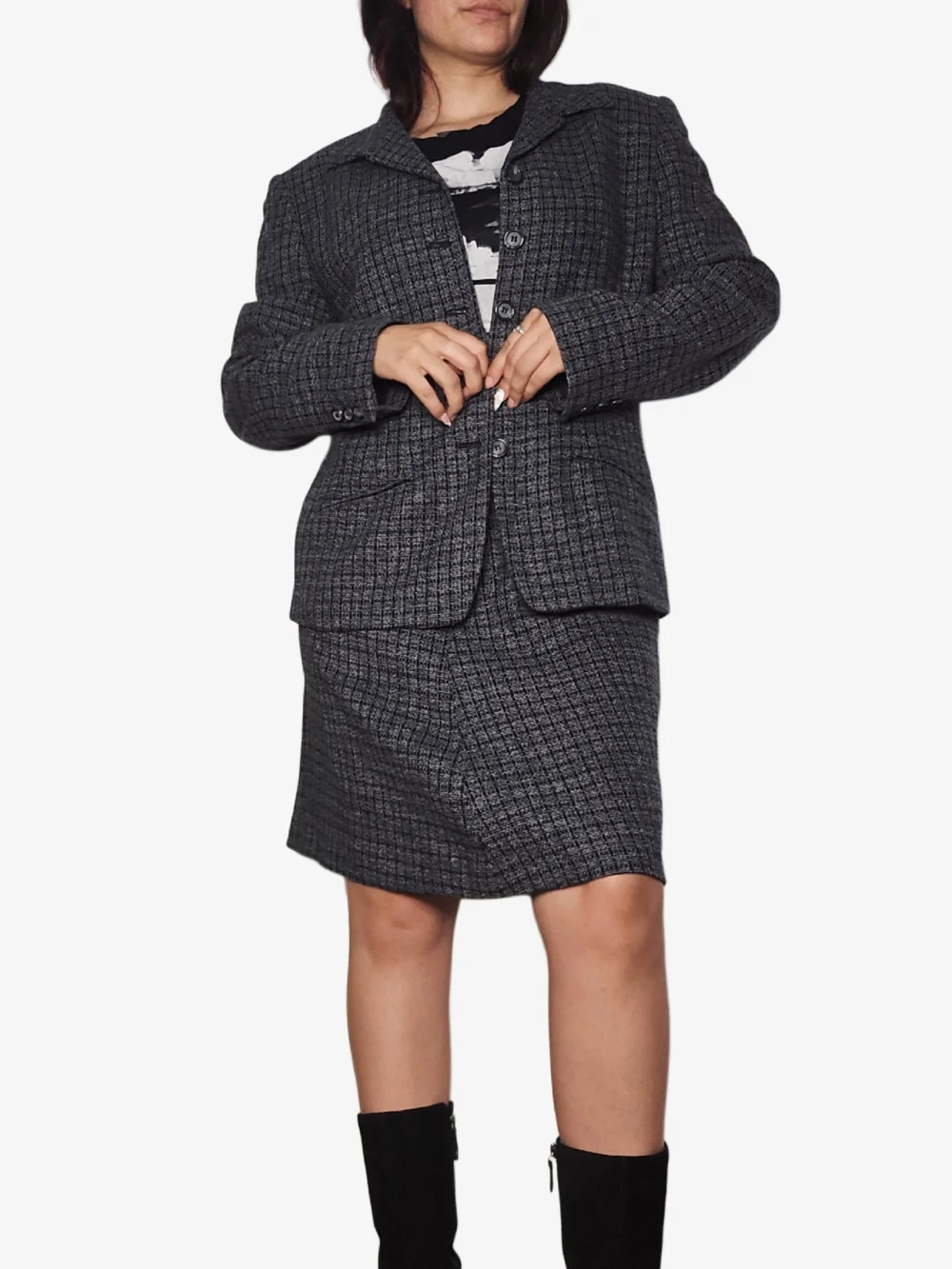 Vintage Gray Tweed Wool Jacket & Skirt Set!